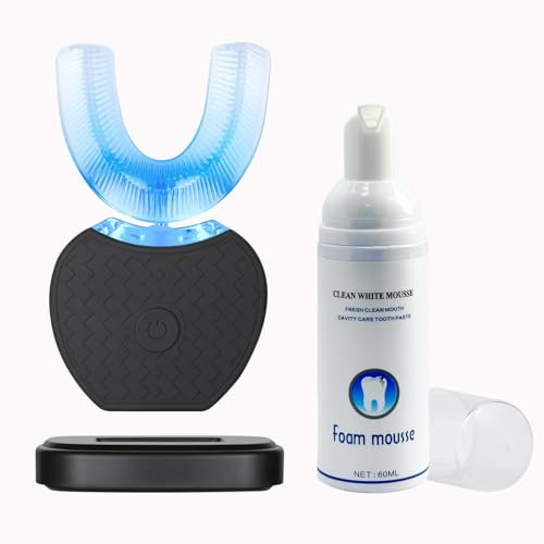 Elektrische Ultraschall-Zahnbürste, Automatische 360 ° Ultraschall-Elektrozahnbürste, Cold Tooth Whitening Instrument Automatische Zahnbürste, Elektrische Schallzahnbürste für Erwachsene (Schwarz)