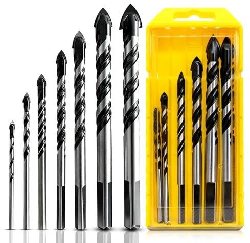 Set di 7 Punta da Trapano per Piastrelle, Set di Punte per Trapano per Piastrelle, Punte Trapano Muro porcellana, Ceramica, Cemento, Mattoni, Vetro, Plastica e Legno, 3,4,5,6,8,10,12 mm