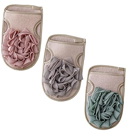 Veemoon Double-sided Bath Gloves 3pcs Body Cleaning Gloves Exfoliating Shower Mitts for Dead Skin Removal Multi-color Set for Home Use