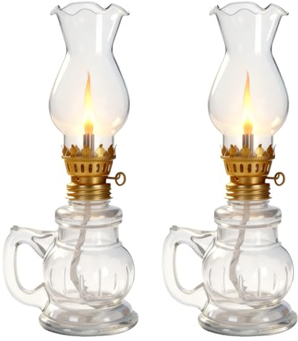 2 Stück Vintage Petroleumlampe, Öllampe Glas Mit Verstellbarem Feuerdocht, Petroleumlampe, Zarte Sturmlampe für Innenräume Outdoor für Wohnzimme Garten Heimdekoration Notbeleuchtung