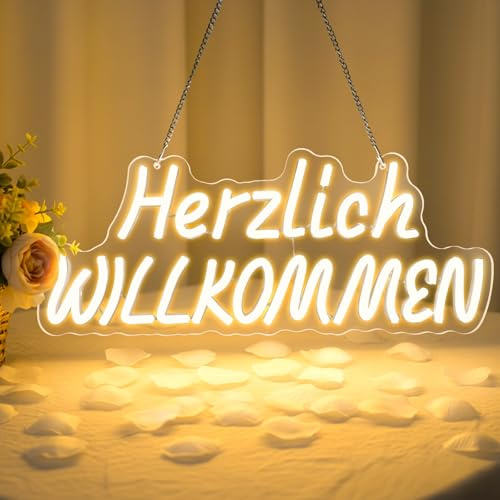 Lxmoneon Herzlich Willkommen Neon Schild, Warmweiß Welcome LED Schild für Türfenster, USB Willkommen Leuchtschild für Eingang Café Bar Geschäft Hotel Klassenzimmer Geburtstag Hochzeit Party