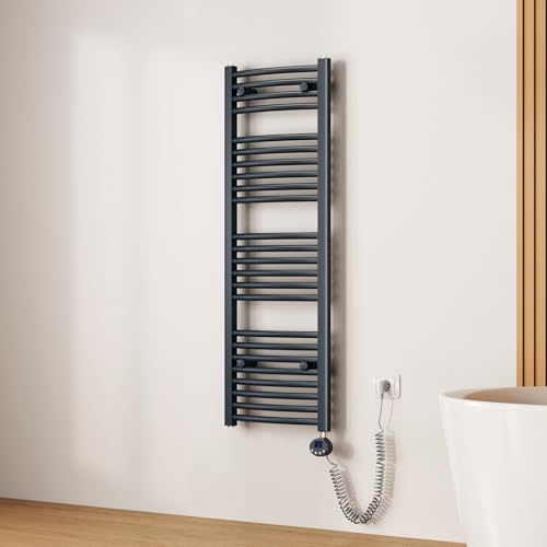 EMKE Scaldasalviette Elettrico Bagno,Curvo,120 x 40cm, 500W,Termoarredo Asciugamani da Bagno con WIFI Termostato,Antracite,Radiatore da Bagno