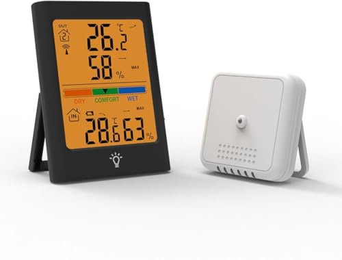 Violiica Stazione meteo wireless con igrometro e termometro da esterno, grande display digitale, design impermeabile per il monitoraggio della temperatura e dell'umidità interna ed esterna