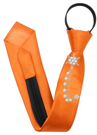 Qutdiuzy Zipper Ties for Women, Adjustable Pre-tied Womens Tie with Snowflake Pearl Decoration Girls Necktie for Party Daily (Orange)