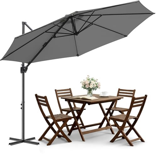 Jaxguom Ombrellone a sbalzo XL 300 x 300 cm, Ombrellone rotondo girevole inclinabile ribaltabile Ombrellone da mercato grande rotazione 360°, Grande ombrellone da terrazza, Ombrellone da mercato per