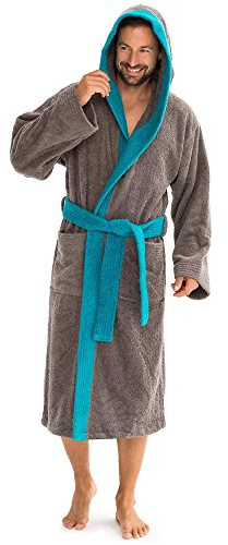 aqua-textil XS-XXXL Bademantel Kapuze Uni lang aufgesetzte Taschen Damen Herren Unisex warm Frottee Baumwolle OEKO-TEX Föhr