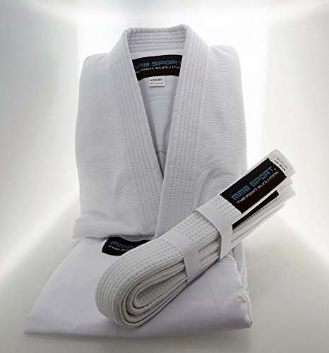 mmasport BJJ Kimono Jiu Jitsu 100% Cotone 390 gr Colore Bianco Kimono BJJ Basic (A4 (180-190 cm))