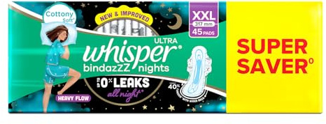 Whisper Ultra Night Sanitary Pads for Women, XL+ 15 (Pack of 3) Napkins