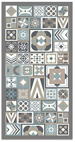Panorama Tapis Vinyle - Modèle Style Carreaux Ciments Bleu 60x110 cm - Différentes Tailles - Deco Maison, Cuisine, Chambre et Exterieur