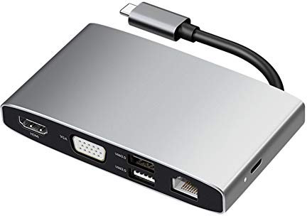 Mini Station d'Aaccueil,Adaptateur USB Type Lightning 3 HDMI, VGA, USB3.0 × 2, Port de Chargement PD, Interface de câble réseau, Fente pour Carte SD/TF Tablette