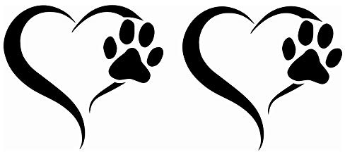 2er Set Aufkleber Pfote und Herz 10x11cm Hund Katze Sticker für Auto Motorrad Wand Laptop Möbel Pfotensticker Hundepfote selbstklebend (K017 Schwarz Glanz)