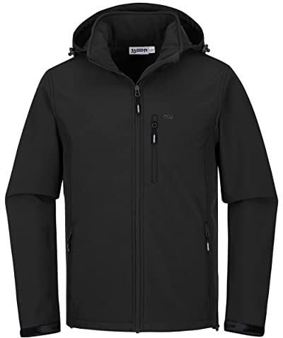 33,000ft Softshelljacke für Herren Wasserdicht Winterjacke Winddicht Warme Fleece Gefüttert Windbreaker Funktionsjacke Outdoorjacke für Wandern Fahrrad Camping Schwarz L