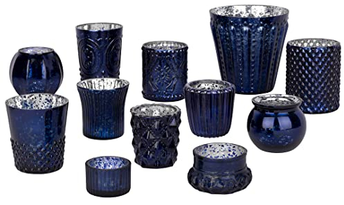 Koyal Wholesale Mismatched Votivkerzenhalter, Mega-Set, 12 Stück, Marineblau