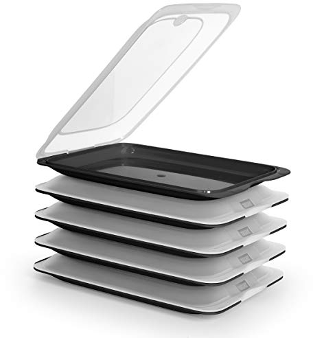 PracticFood FRESH System - Hochwertige Aufschnitt-Boxen, Frischhaltedose für Aufschnitt. Optimale Aufbewahrung im Kühlschrank, Maße 17 x 3.2 x 25.2 cm (5X Schwarz)