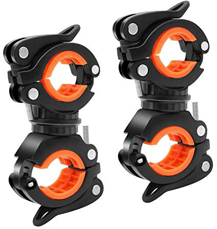 2 Stücke Fahrrad Halterung Universal Fahrradhalterung 360°Drehbarer Universal Fahrrad Taschenlampe Halter Lenkerhalterung Einstellbar Licht Klemmen für Taschenlampe Schienenfahrradlicht Halter(Orange)