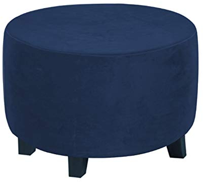 BAIYA Hockerbezug,Stretch Husse,Jacquard Hockerbezug,Überzug,Bezug Für Ottomane,Velvet (Navy,L)