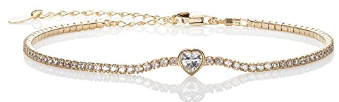 namana Delicada Pulsera de Tenis de Corazón de Plata de Ley 925 para Mujer y Niña, Delicadas Pulseras de Tenis de Oro con Piedras de Circonita Cúbica, Pulsera Mujer Chapado Oro con Piedras Pequeñas