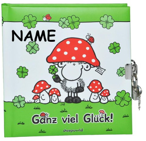 alles-meine.de GmbH Tagebuch mit Schloss - Schaf Ganz viel Glück Sheepworld Glückspilz - mit Namen - Dickes Buch gebunden für Geheimnisse Reisetagebuch/Notizbuch blanko Har..