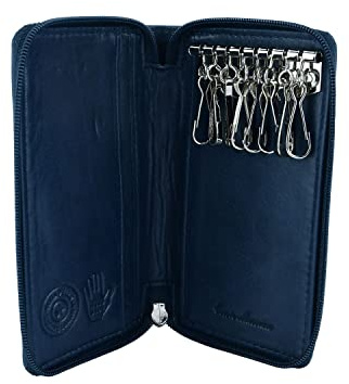 CONTE MASSIMO Schlüsselanhänger für Herren und Damen, Echtes Leder mit Reißverschluss, Haken und Fächern, Inklusive Geschenkbox