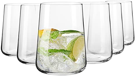 Krosno Infinity Drinking Glasses Set of 6 – 16.6 oz Water Juice Glasses, Modern Tapered Tumblers, Lead-Free Glassware, Clear Everyday Drinkware, Dishwasher Safe, Made in Europe