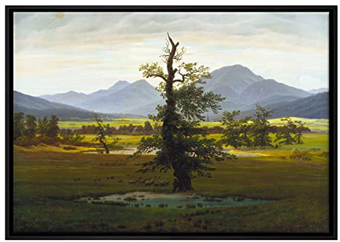 Pixxprint Caspar David Friedrich - Der einsame Baum Leinwandbild 100x70 cm im Bilderahmen, Wandbild, Schattenfugenrahmen, Kein Poster