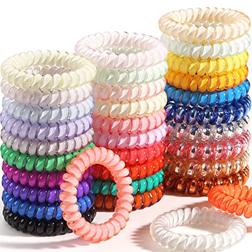 DealEachDay 32Pcs Spiral Hair Ties,No Crease Coil Hair Ties,Phone Cord Hair Elastics Coils,Candy Colors Spiral Bracelets Ponytail Holders Hair Accessories for Women Girls