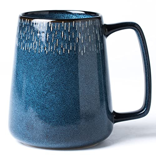 HYTYSKAR 24 OZ Extra Large Ceramic Coffee Mug, Jumbo Coffee Mugs, Big Tea Cups with a Large Handle for Office and Home, Microwave and Dishwasher Safe (24 OZ Star Blue)