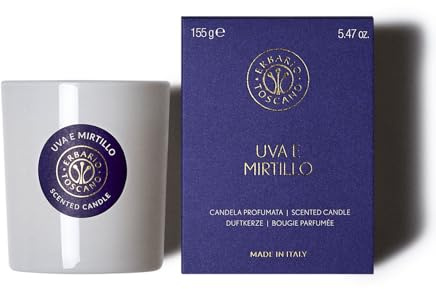 Erbario Toscano, Duftkerze aus Glas, Duft Trauben und Blaubeere, natürliche Zutaten, Format 155 g, Produkt von Tuscany, hergestellt in Italien