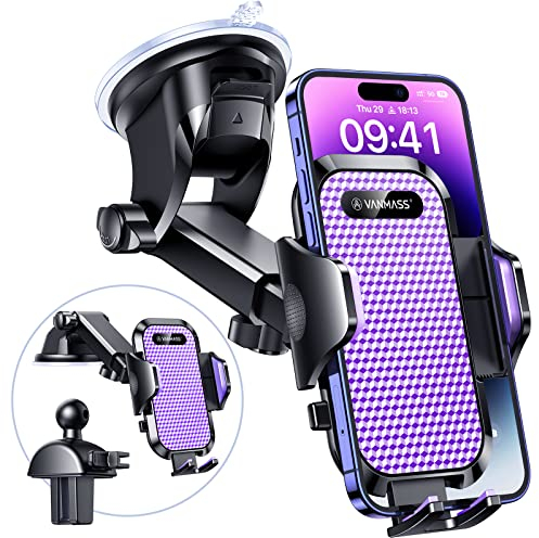 VANMASS Handy Halterung Auto 2025 Neuste Farbe Lila Version 3 in 1 Handyhalter für Auto Saugnapf & Lüftung Super Stabil Handyhalterung Auto für iPhone 16 Pro Max iPhone 15 Plus iPhone 14 Mini Samsung