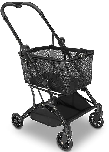 Shopping Cart Collapsible Utility Trolley Cart Features up 60 lbs Total Weight Capacity, Stylish Detachable Carry Bag, Swivel Tires for Easy Steering, One-Hand Compact Fold and One-Step Parking Brake