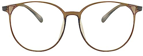 KAEOISFU Retro-Stil Übergroße Runde Lesebrille Herren Damen, Vintage Blaulichtfilter Computerlesegerät, Großem Rahmen Oval Blendfreie UV Presbyopie Brille(Braun+2.0)