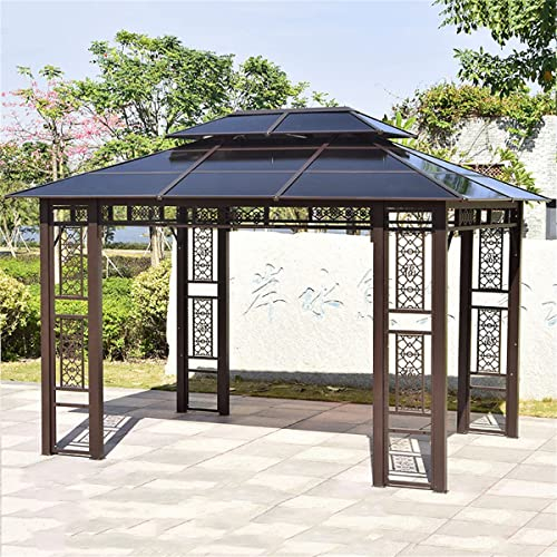 HJDSUDU Hardtop-Pavillon, Doppeldach, permanenter Metallpavillon für den Außenbereich, Terrassenüberdachung, 8 Säulen, Freizeitpavillon für den Innenhof, für Terrasse, Terrasse und Rasen,3x4m