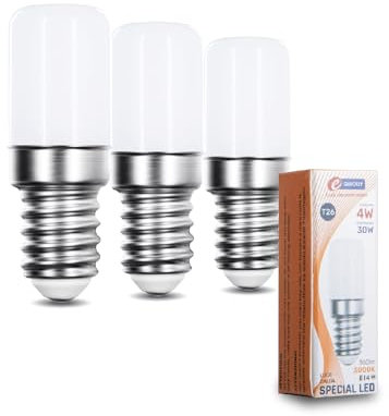 E-QUICKLY Lampadina forno - attacco piccolo E14, 4W (Equivalenti a 30W), 360 Lumen, Luce bianco calda 3000K, lampadine led ad alta resistenza termica 300 gradi, lampada adatta per frigorifero, 3PZ