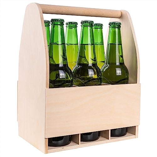 Creative Deco Flaschenträger Holz für 6 Bierflaschen | Bierträger Flaschenhalter | Maße 24 x 16 x 30 cm (+/- 1 cm) | Männerhandtasche Holz