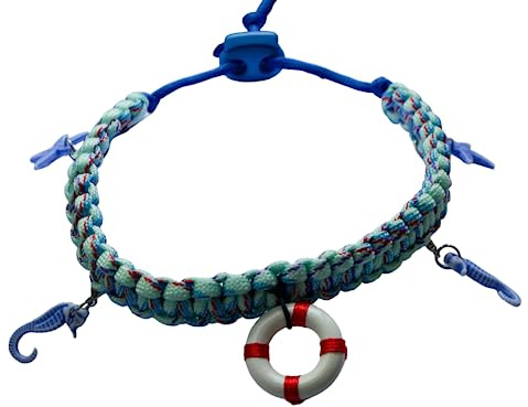 Handmade Hundehalsband Halskette Tau geflochten Maritim Rettungsring Seestern Seepferdchen Strand Urlaub verstellbar XS S M L