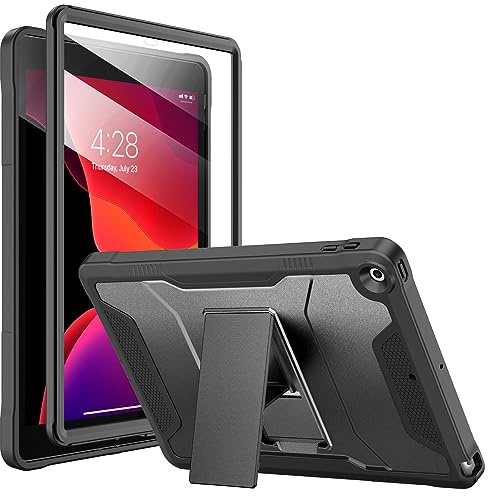 Soke Hülle für iPad 9./8./7. Generation 10,2 Zoll (2021/2020/2019) mit Eingebautem Bildschirmschutz und Ständer, Robuste Ganzkörper-Schutzhülle für Apple iPad 9 8 7 - Schwarz | Integrierter Displayschutz und Ständer, robuste Ganzkörper-Schutzhülle für Apple iPad Gen 9/8/7 2021/2020/2019