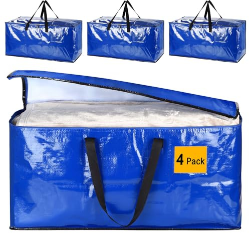 iespell 4 Pack Extra Large Heavy Duty Storage Boxes with Lids, Large Strong Packing Boxes for Moving House, Removal Box, Moving Bags, Vacuum Storage Bags Containers (BLUE)
