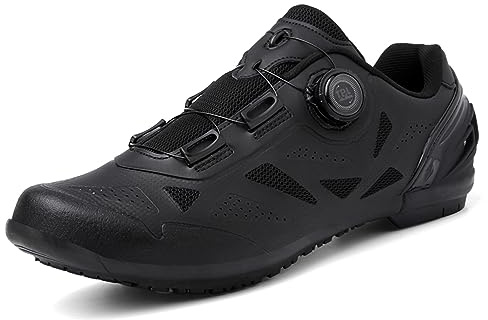 PENXZT Herren-Radschuhe mit Flacher Gummisohle Straßen- und Mountainbike-Schuhe mit Schnellwechselknopf MTB-Radtrainer,Schwarz,45 EU