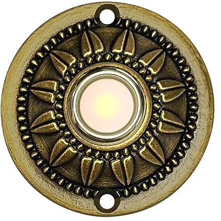 WESUA Wired Iron Classic LED Lighted Doorbell Push Button Switch 2.3 For Chime (Brass)