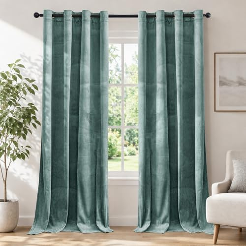 Ystyle Samt Vorhang Blickdicht 2er Set, H145 x B140 cm, Hellgrün | Wasserabweisend Gardinen Wohnzimmer Modern, Thermovorhang Hitzeschutz Kälteschutz, Verdunklungsvorhänge per Soggiorno