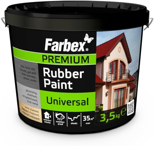 FARBEX Universal Premium Gummi Farbe-Innen und Außenfarbe für alle Oberflächen, Elastische Abdichtung gegen Feuchtigkeit, Witterung-3,5 kg-Schwarz