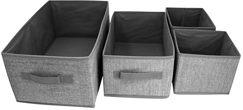 Storage Baskets, Set of 4, Grey, Foldable Fabric Storage Baskets, Rectangle Basket, Shelves and Wardrobes, Grey Boxes, Box, Unit Cubes