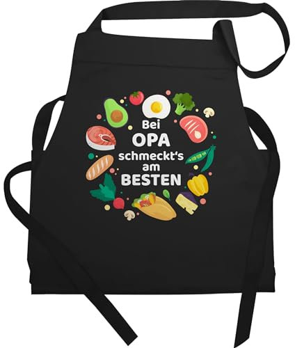 Shirtracer Schürze - Kochschürze Herren 1 - Bei Opa schmeckts am besten - Opi Geschenk - 60x87 - Schwarz - küchenschürze weihnachtsgeschenke schmeckt koch geschenke für köche vatertagsgeschenk