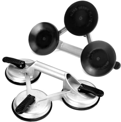 QWORK® Set di 2 Sollevatore con 3 Ventose Ø 120mm per Vetri, Piastrelle e Marmo, Maniglia in Alluminio, Capacità 180kg