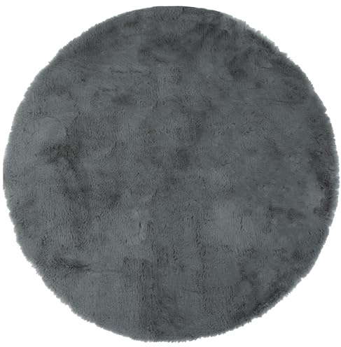 Brandsseller Tappeto rotondo in pelliccia sintetica, diametro circa 90 cm, effetto pelliccia di agnello, tappeto decorativo in morbida pelliccia antracite