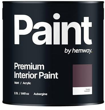 Hemway - Premium Interior Paint - Aubergine Purple 2.5 L | Indoor Matt Finish, Acrylic & Water-Based Emulsion | Quick Dry & High Coverage for the Kitchen, Bathroom & Bedroom