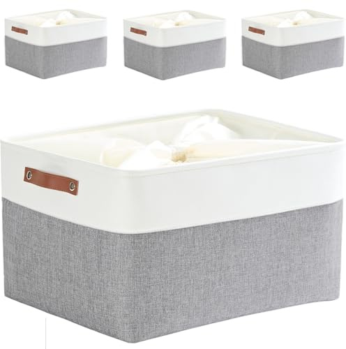 Mangata Extra Large Storage Boxes Set of 4,Fabric Organizer for Shelves Clothes Book Baby Toy(XL, Grey/white)