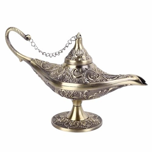 Aladdin Magic Genie Lampen, 22×12×7.5cm Vintage Magical Legend Aladdins Genie Lampe Wunschlampe Arabische Kostüm Requisiten Tischdekoration für Zuhause, Hochzeit, Party(Bronze)