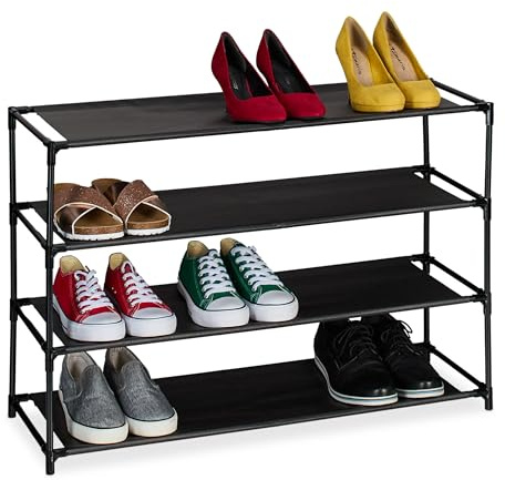 Relaxdays Schuhregal, in verschiedenen Größen, Metall Schuhablage, Stoff Ablage, Schuhgestell für den Flur, schwarz