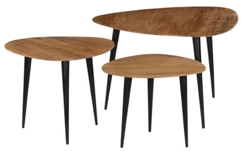 BUKSCYJS Couchtisch kleine Zimmer, Sofatisch, Wohnzimmertisch Couchtisch-Set 3-teilig Akazienholz MassivFür Wohnzimmer, Schlafzimmer, Büro, Eingang, Korridor